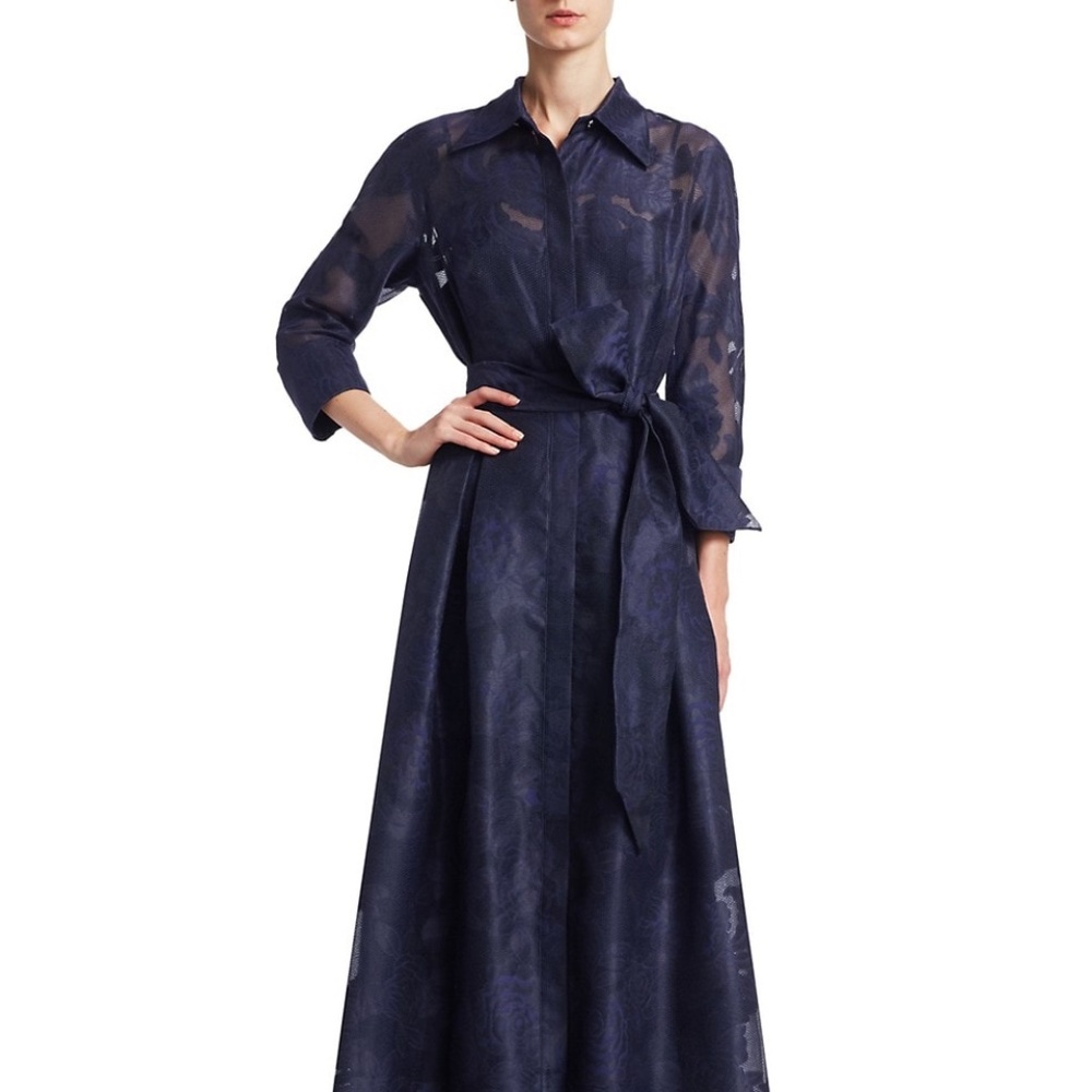 Beautiful Teri Jon 3/4 sleeve jacquard organza shirt dress gown.